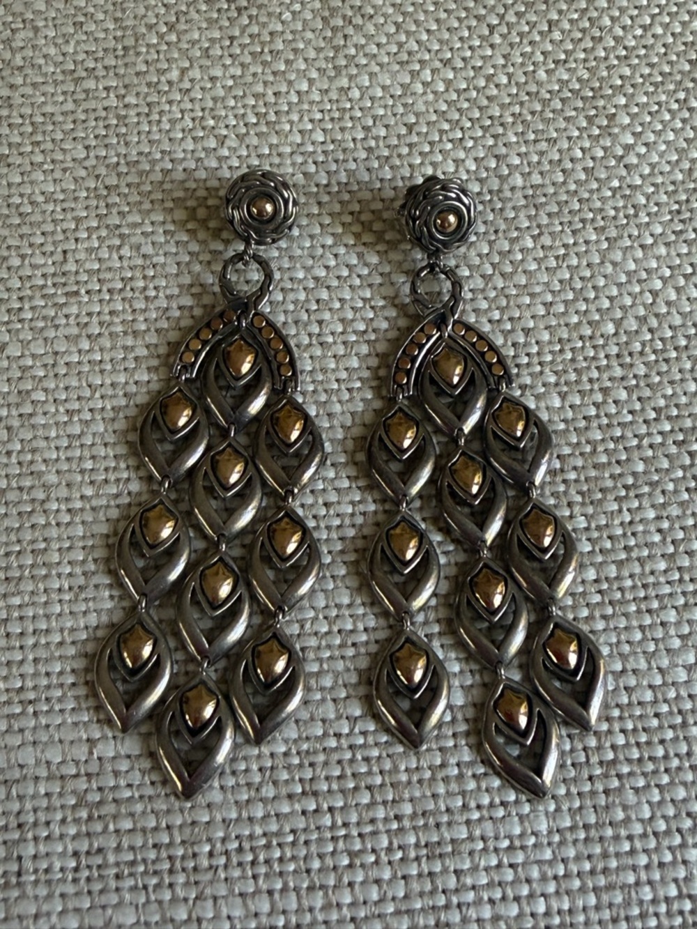 John Hardy Two-Tone Silver and Gold Drop Earrings - Picture 2 of 4